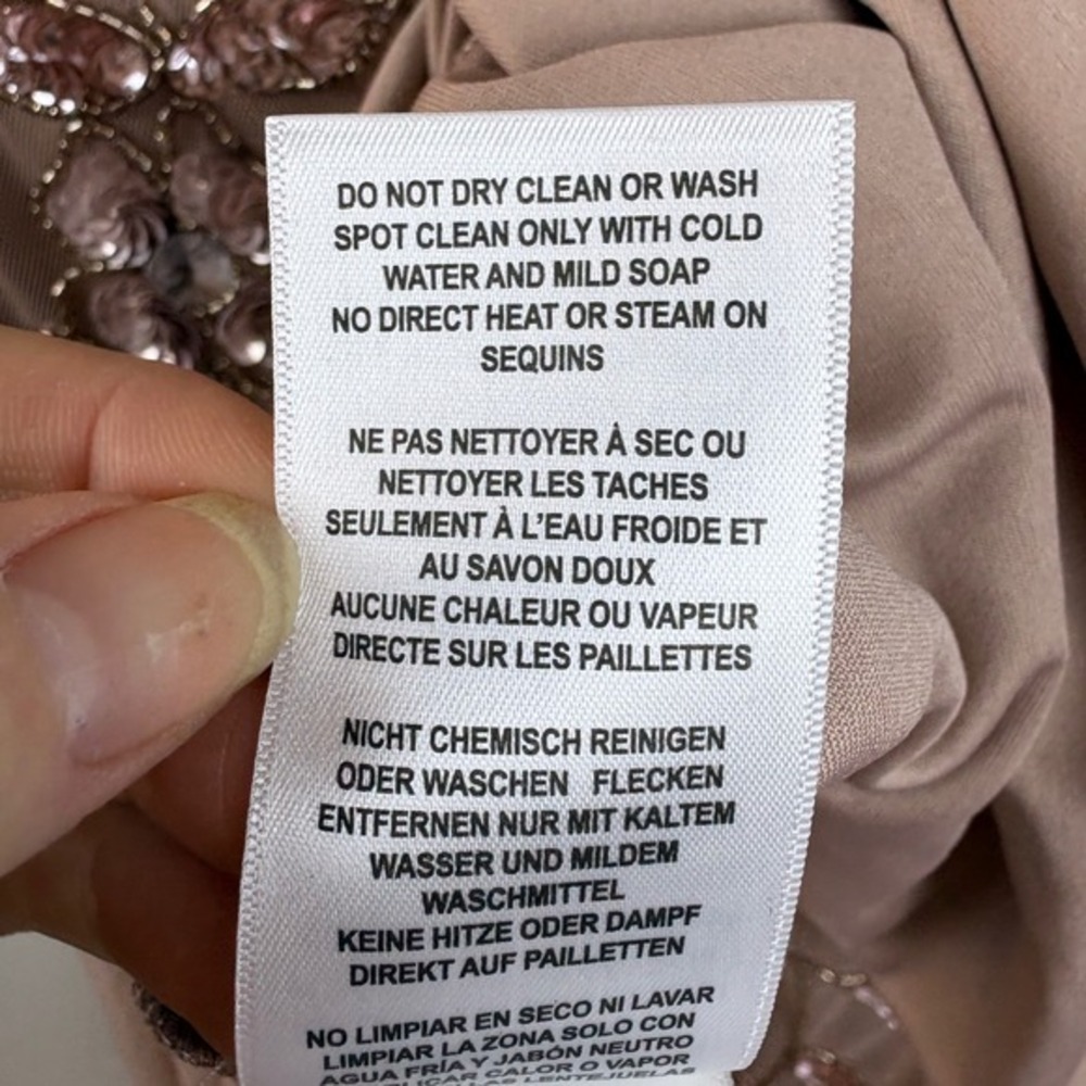 Adrianna Papell Beaded Sequin Mesh Midi Dress Rose Gold Flutter‎ Sleeve Size 2 - Picture 12 of 16
